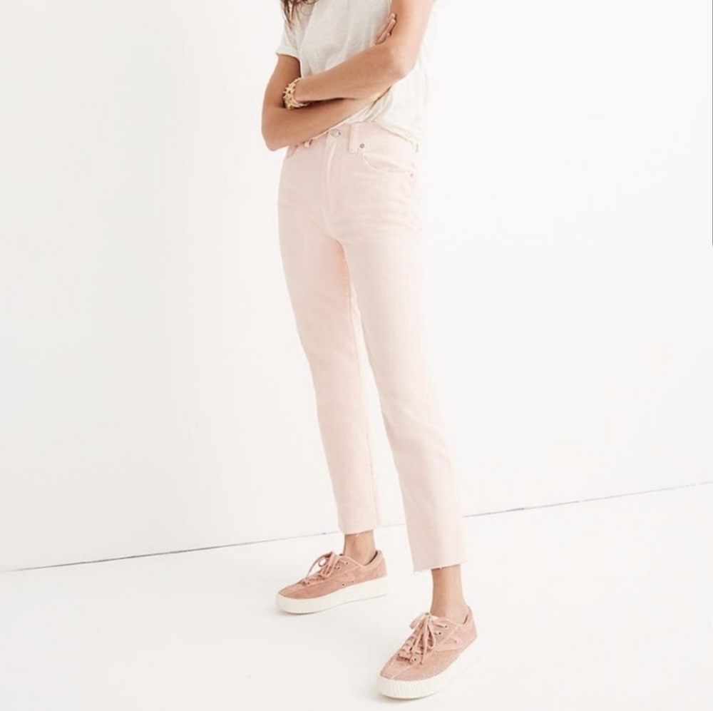 Madewell Jeans High Waisted Pastel Pink Raw Hem